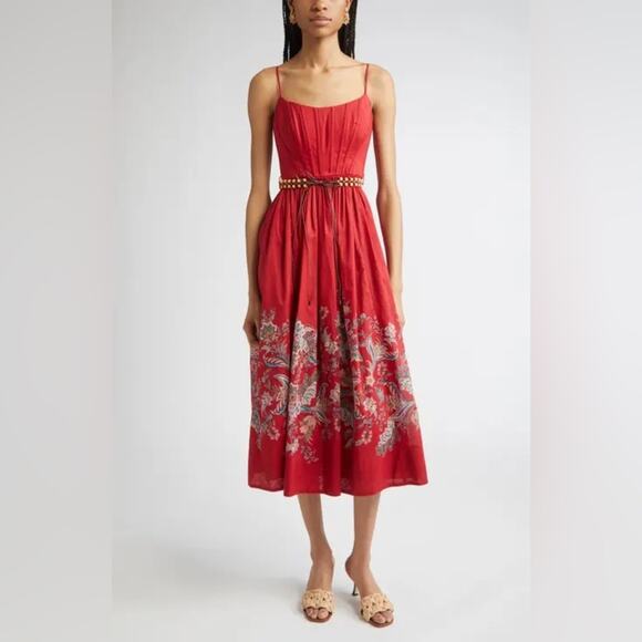 Zimmermann Rhiannon Corset Midi Dress in Red Multi Paisley 3 / 10 - Picture 2 of 11
